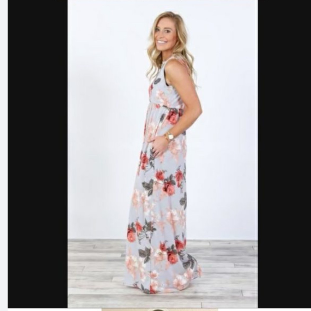 Vanilla Bay cream with red roses maxi tank dress S